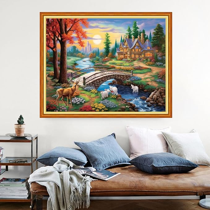 Dimensean Stamped Cross Stitch Kits Full Range of Embroidery Patterns Starter Kits for Beginners Adult or Kids DIY Cross Stitches Needlepoint Kits 11CT-Dream Home 16x20 inch