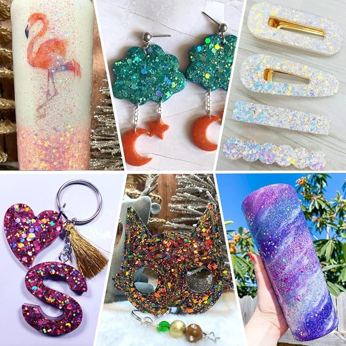 Estanoite Holographic Chunky Glitter, 160G/5.64OZ Craft Glitter for Resin, Metallic Iridescent Chunky Glitter Sequin Flake, Cosmetic Glitter for Makeup Body Nail Face Eye, Glitter Tumbler (Gold)