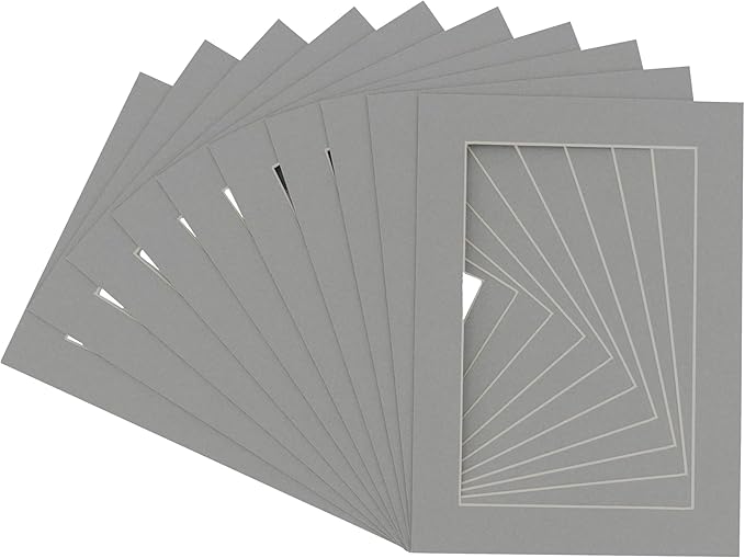 11x14 Mat for 8.5x11 Photo - Precut Mid Grey Picture Matboard for Frames Measuring 11 x 14 Inches - Bevel Cut Matte to Display Art Measuring 8.5 x 11 Inches - Acid Free Pack of TEN MATS