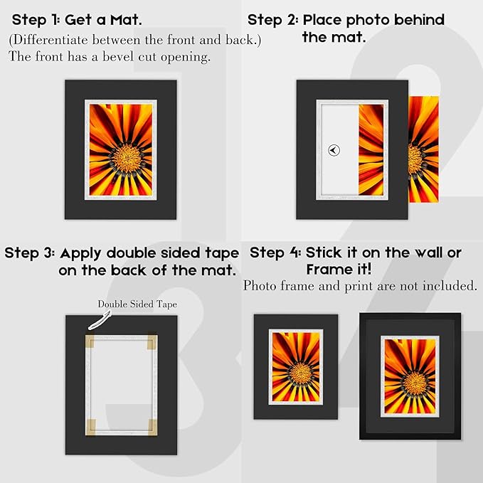 Golden State Art, 11x14 Double Mats for 8x10 - for Photos, Pictures, Frames - Acid-Free, 5 Pack, Black Over Silver
