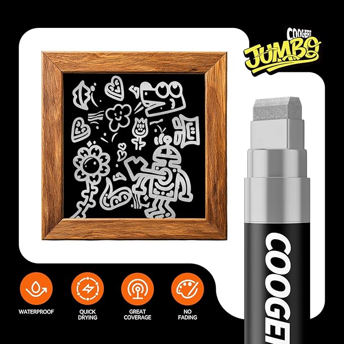 3Pcs Silver Jumbo Poster Markers, 15MM Thick Permanent Acrylic Graffiti Markers, Wide Tip Paint Marker for Canvas, Posters Board, Fabric, Window, Glass, Wood, Teachers,Banner painting supplies