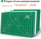 ArtAt Self Healing Cutting Mat: 【5 Pack Cutting Mat 12″x 18″】 Green Double Sided Non-Slip 5 Layers PVC Durable Craft Sewing A3 Mat for Rotary Cutter