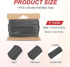 MECCANIXITY Double Fold Bias Tape for Sewing 1/3 Inch x 6 Yards Satin Pre-fold Continuous Binding Tape for Seaming Quilting Hemming Binding DIY Crafts, Dark Gray