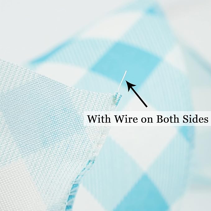 MEEDEE Blue and White Check Ribbon Christmas Wired Ribbon Blue White Burlap Ribbon 2.5 Inch X 10 Yards for Crafts Christmas Tree Decoration Birthday Decor Bows Making Flower Wreath Gift Wrapping