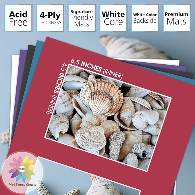 Mat Board Center, Pack of 5, Photo Picture Mats - Acid Free, 4-Ply Thickness, White Core - for Pictures, Photos, Framing (11x14 for 2-5x7 Mixed Color)
