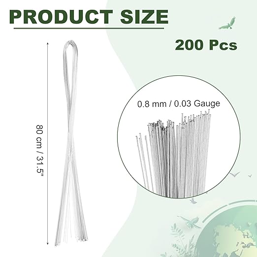 PATIKIL 32 Inch 22 Gauge Floral Stem Wire, 5 Pack/200 Pieces Bouquet Stem Paper Wrapped for DIY Crafts Flower Arrangements, Silver Tone
