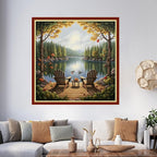 Foxhool Beginners Cross Stitch Kits Stamped Full Range of Embroidery Kits for Adults DIY Cross Stitches kit Embroidery Patterns for Needlepoint kit-Rest Scenery 17.7x17.7 inch