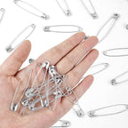 100 Pack Silver Safety Pins Assorted, Galvanized Steel Bulk Safety Pins for Sewing, Clothes, Arts & Craft (2.1 Inch / 54 mm)