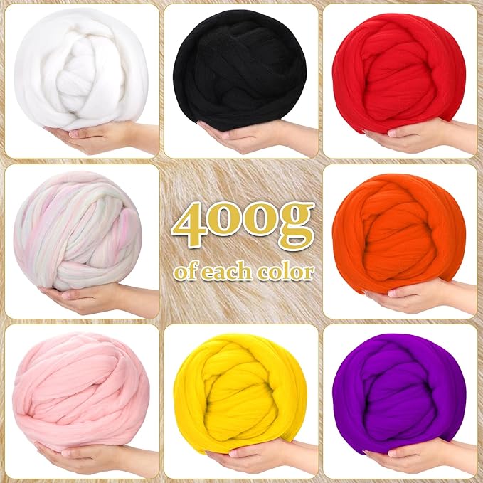 QMNNMA Wool Roving Yarn, Super Wool Chunky Yarn, 14.1oz Wool Felting Supplies