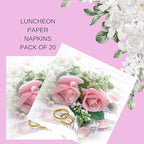 20-ct 13x13 Flowers Paper Luncheon Decoupage Napkins, 3-Ply Servilletas Printed Flower Bouquet Roses Wedding Napkin for Art, Dinner and Party, Disposable Napkins Decor