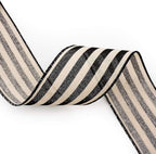 CT CRAFT LLC Striped Canvas Cotton Ribbon 2.5" x 50 Yards Ivory/Black Stripes for Thanksgiving Christmas Home Décor Gift Wrapping Outdoor Tree Topper Bow Wreath