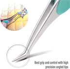 Beaditive High Precision Angled Tip Tweezers with Cushion Grip - 4.7" Craft Tweezers for Sewing, Beading & DIY Crafts - Non-Serrated Jewelry Tweezers with Fine Angled Tips - Stainless Steel (Teal)