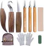10Pcs Wood Carving Kit, Beginner Set With Resistant Gloves, Spoon & Whittling Knife, Sandpaper for Woodworking