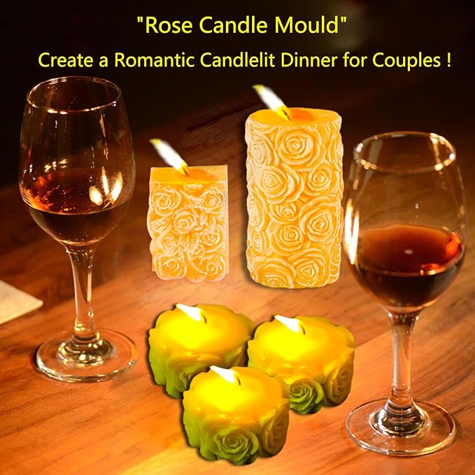3PCS Rose Molds Silicone Candle Molds,Acxydm Valentine's Day Large Pillar Flower Silicone Mould 3D Candle Wax Molds Soap Mold,Rose Candle Making Mold for DIY Handmade