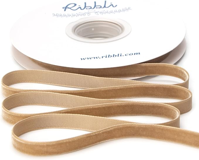 Ribbli Polyester Camel Velvet Ribbon,3/8 Inches Continuous10-Yard Spool,Christmas Ribbon for Gift Wrapping,Floral Bouquets, Home Decor