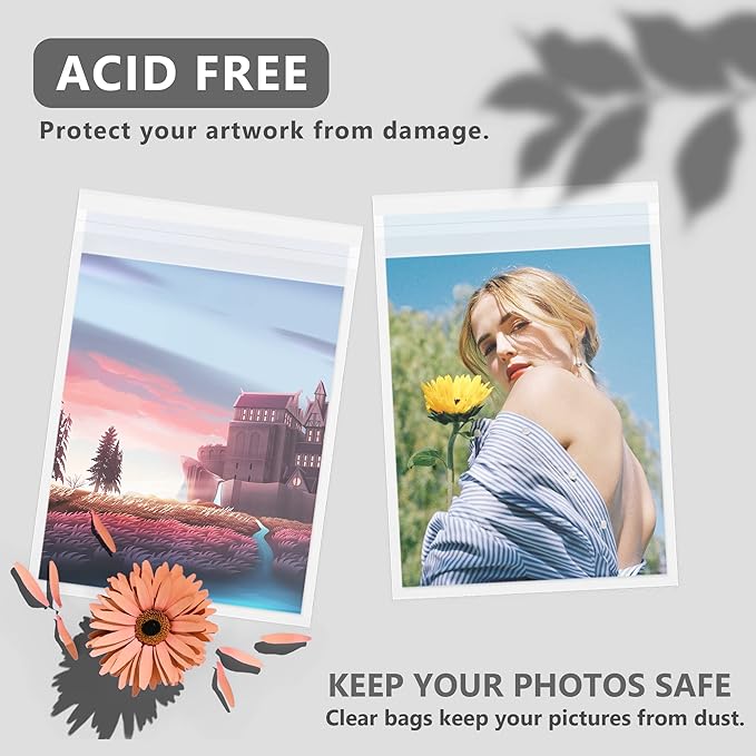 100 Pack 11 3/7 x 14 3/8 Inches Crystal Photo Sleeves Storage Bags for 11x14 Photo Mat, Art Sleeves for Prints