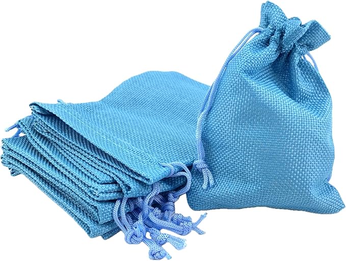Palmhomee Pack of 25 Burlap Gift Bags with Drawstring Linen Jewelry Pouches Wedding Hessian Jute Bags for Birthday and Treat Pouches Party Wedding Favors Gift (4x5.6 Inch, Ocean Blue)