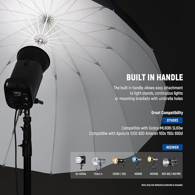 NEEWER 65"/165cm Parabolic Reflective Umbrella Photography with White Inner, Soft Lighting with Diffuser Cover, Bag, Quick Fold for Camera Photo Studio Video Light Shooting Monolight Flash, NS3U