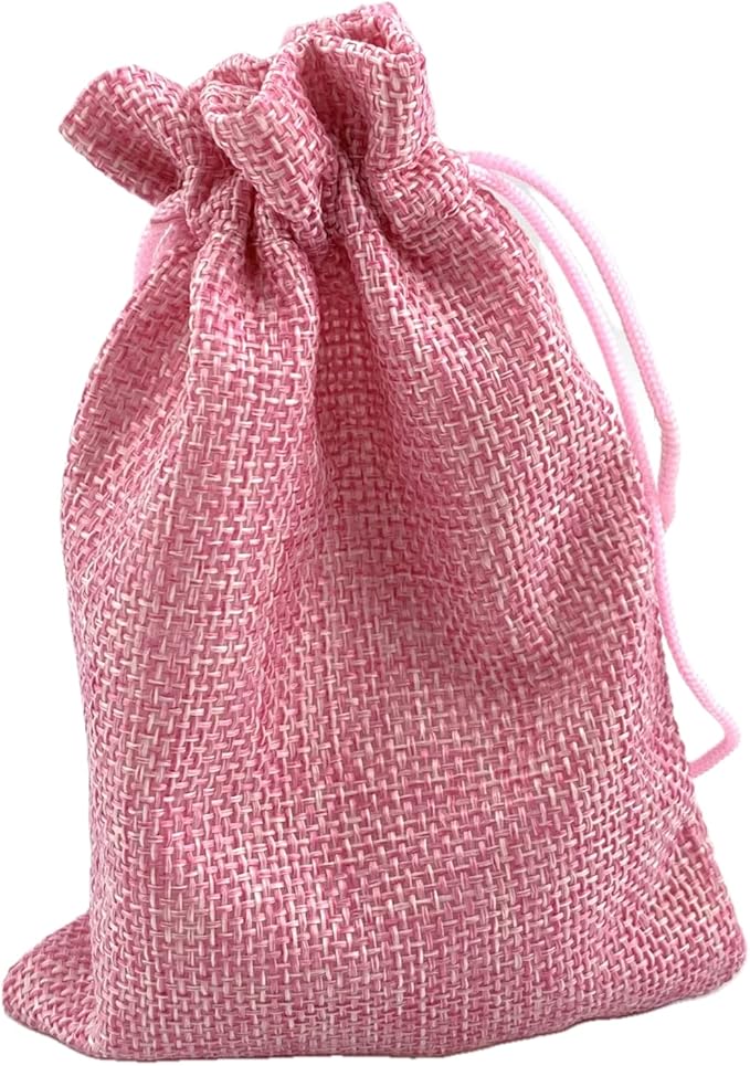 Palmhomee Pack of 25 Burlap Gift Bags with Drawstring Linen Jewelry Pouches Wedding Hessian Jute Bags for Birthday and Treat Pouches Party Wedding Favors Gift (4x5.6 Inch, Pink)