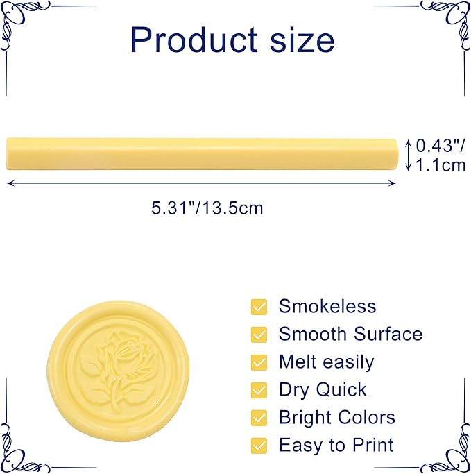 Yoption 15 Pieces Light Yellow Glue Gun Sealing Wax Sticks for Wax Seal Stamp, Great for Wedding Invitations, Envelopes, Cards, Christmas Gift Ideas, Wine Packages (Light Yellow)