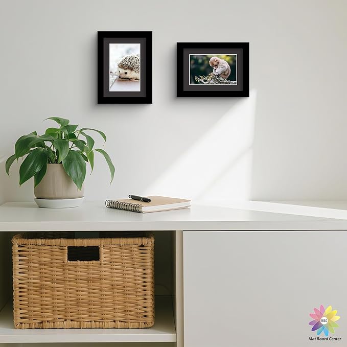 Mat Board Center, Pack of 25, 5x7 for 4x6 Black Mats - Acid Free, 4-ply Thickness, White Core - for Pictures, Photos, Framing