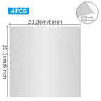 4PCS 8”x8”x1/32” 304 Stainless Steel Sheets Plate, 304 Metal Stainless Steel Sheet Strip Plate (Brushed Finish) for Industry Machinery, DIY Engineer, Decoration