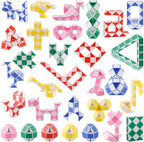 Ganowo 30 Pack Party favor, Medium Fidget Snake Cube Twist Puzzle Toys for Kids Teens Stocking Stuffers Bulk Birthday Party Supplies Goodie Bags Fillers, Random Colors