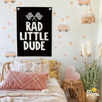 Race Car Room Decor, Rad Little Dude Linen Canvas Banner for Boy Room Decor, Playroom Toddler Boys Bedroom Kidsroom Decor 18x25 Inch