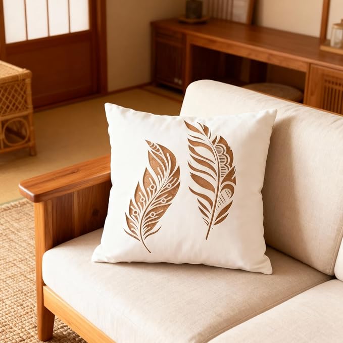 TIAMECH A4 Reusable Two Feathers Stencil for Painting - Bird Feather Layering Template, DIY Wall Art, Wood Furniture, Scrapbook & Crafts (8.3x11.7inch)