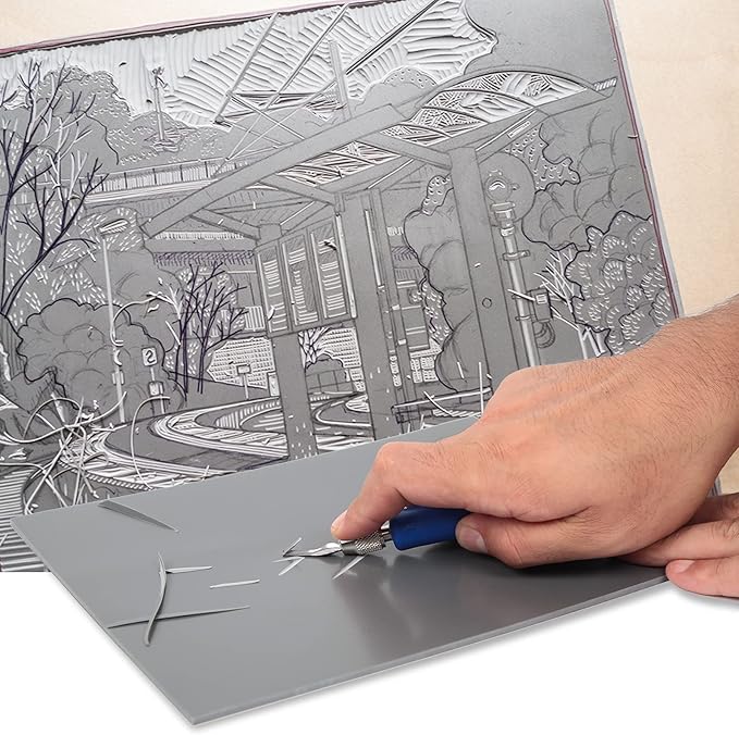 Falling in Art Soft Linoleum Carving Block, 9 Inches by 12 Inches, Grey, 2-Pack