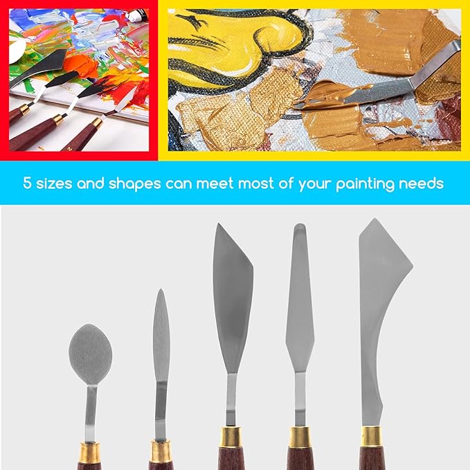 MEEDEN 5 Pieces Painting Knife Set Versatile Stainless Steel Spatula Palette Knife Oil Painting Accessories Mixing Scraper for Oil, Paint Color Mixing, Acrylic Painting