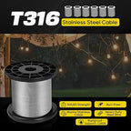 316 Stainless Steel Cable, 200FT 1/32IN Wire Rope 7 * 7 Strand with 50Pcs Aluminum Sleeves Stops, Guide Wire for Outdoor String Lights for String Lights Hanging, Clotheslines, Trellis (200FT)