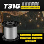 316 Stainless Steel Cable, 400FT 1/32IN Wire Rope 7 * 7 Strand with 100Pcs Aluminum Sleeves Stops, Guide Wire for Outdoor String Lights for String Lights Hanging, Clotheslines, Trellis (400FT)
