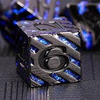 Metallic Glitter Stripes D&D Dice Set,7 PCS Polyhedral Dice with Gift,RPG Metal Dice Set Dungeons and Dragons Tabletop Game (Black Nickel Sapphire Blue)