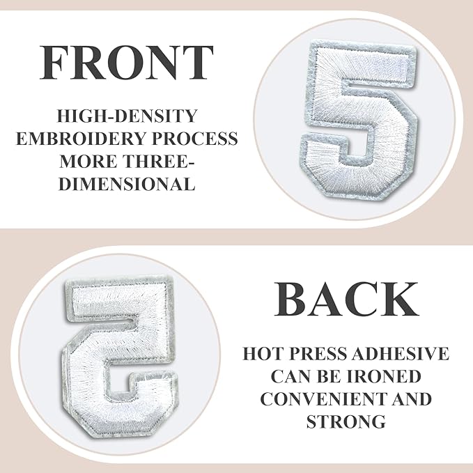 Number Iron On Patches, Numbers 0-9 Embroidery Applique Patch, DIY Decorative Heat Press Patches for Clothing Jeans Jackets Backpacks Hats (White 50 Pcs)