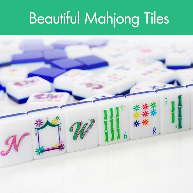 American Mahjong Set with 160 Acrylic White Tiles and 4 Transparent Holders/Pushers, Portable American Style Mahjong Game with Carrying Bag, Classic Board Games for Family Night