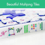 American Mahjong Set with 160 Acrylic White Tiles and 4 Transparent Holders/Pushers, Portable American Style Mahjong Game with Carrying Bag, Classic Board Games for Family Night