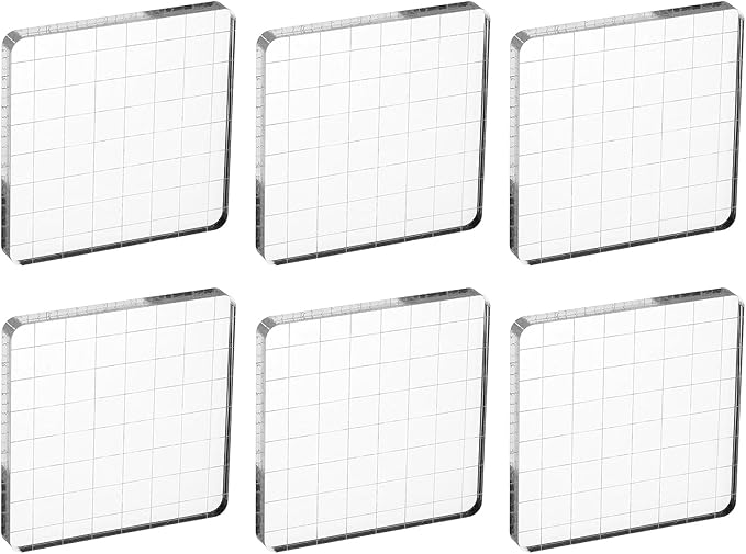 PATIKIL 3"x3" Acrylic Stamp Block, 6Pcs Clear Stamping Block with Grid Lines Decorative Mounting Blocks Square for Scrapbooking DIY Crafts Card Making
