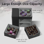 Dice Tray & Dice Tower Storage Box, 3 in 1 Dice Holder Case (Dice Rolling Tray, Dice Rolling Tower, Dice Storage Drawers), Leather Magnetic Closure DND Accessories Gifts for RPG MTG, Black/Grey