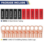 haisstronica 10pcs 1 AWG - 1/2" (M12) Battery Cable Lugs, Heavy Duty Copper Wire Lugs with 10pcs 3:1 Adhesive Heat Shrink Tubing, 1 Gauge Wire Connectors Battery Terminal Connector, Battery Cable Ends