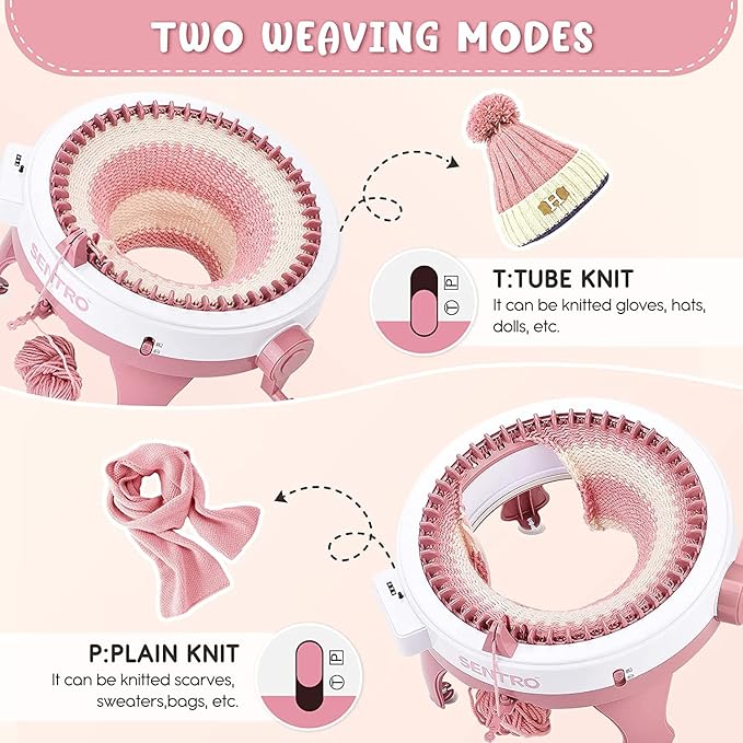 SENTRO 48 Needles Knitting Machine with Row Counter and Plain/Tube Weave Conversion Key, Efficiently DIY Scarf Hat Sock (48 Pink)