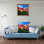 Fanxvivy Stamped Cross Stitch Kits for Adults Beginners Pillow Needlepoint Kit with Embroidery Pattern Needlework Kit Prestamped Stitches Kit 11CT Cross Stitching-Colorful Tulips 18x18 inch