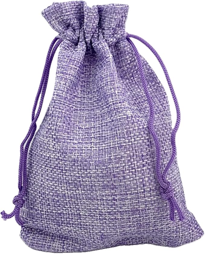 Palmhomee Pack of 25 Burlap Gift Bags with Drawstring Linen Jewelry Pouches Wedding Hessian Jute Bags for Birthday Jewelry and Treat Pouches Party Wedding Favors Gift Art and DIY Craft   (4x5.6 Inch, Lavender)