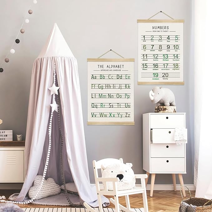 Alphabet and Numbers Wall Chart Set of 2 ,Kids Educational Posters,ABC and 1-20 Number Learning Banners for Toddlers, Preschool Classroom, Homeschool, Nursery, Playroom Decor 14 x 18.5 Inch(Green)
