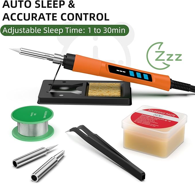 Soldering Iron Kit, 190W Soldering Gun, 110V LED Solder Kit for Electronics, Adjustable Temperature 356-932℉, Includes Solder Wire, Sucker, Tips, Stand, Tweezers, Paste and Solid Wood Box, Orange