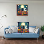 Fanxvivy Stamped Cross Stitch Kits for Adults Beginners Pillow Needlepoint Kit with Embroidery Pattern Needlework Kit Prestamped Stitches Kit 11CT Cross Stitching-Three Cats Admiring Moon 18x18 inch