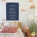 Boy Room Decor,Cars Room Decor for Boys,Vintage Car Decor Linen Canvas Banner,Navy Blue Wall Hanging Pennant Flag for Boys Kids Bedroom Dorm Nursery 18x25 Inch