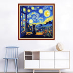 Joyhoor Cross Stitch Kits for Beginners Stamped Cross-Stitch Supplies Needlework preprint Embroidery Kits for Adults DIY Needlepoint Kits Embroidery Patterns 11CT-Cat Watch Van Gogh Stars 18x18 inch
