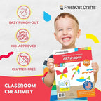ARTshapes 840 pc Creative Paper Shapes Pack with 70+ Idea Guide - US Made Card Stock - Punch Out Funky DIY Craft Supplies for Whimsical Art Designs, Paper Crafts, and Pattern Play 5 Bright Colors