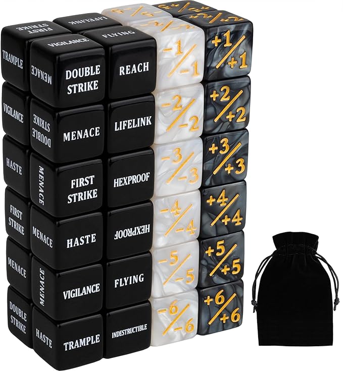 48 PCS MTG Dice Counters Bulk Black Ability Keywords Counter Marble Life Buff Tokens Dice Compatible with Magic The Gathering Cards Game Accessories